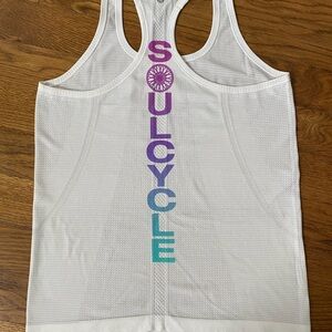 lululemon athletica White Racerback Tank with Purple-to-Teal Vertical Logo